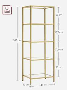 VASAGLE Scaffale in Vetro a 4/5 Ripiani, Liberia, Organizzatore Portaoggetti, Vetro Temperato, Facile da Montare, per Bagno Soggiorno Camera da Letto Studio, Bianco Perla e Grigio Ardesia/Nero/Trasparente E Oro Metallizzato - Oro trasparente e oro metallizzato 5piani - Visualizzare 4