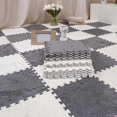 10pcs Mosaic Carpet Tiles, Solid Color Decorative Plush Carpets For Living Room, Bedroom, Rug Gifts Birthday Graduation