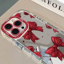 蝴蝶结镜面手机保护壳可用作化妆镜 兼容iPhone16/7/8/11/12/13/14/15/X/XR/Xs/Plus/Pro/Pro Max/SE2 - 紅色 - 查看 3