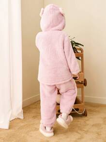 mini bala Boys' And Girls' Homewear Pajama Set For Outdoor Wear Fall/Winter Warm Collection - Pink - View 2
