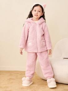 mini bala Boys' And Girls' Homewear Pajama Set For Outdoor Wear Fall/Winter Warm Collection - Pink - View 1