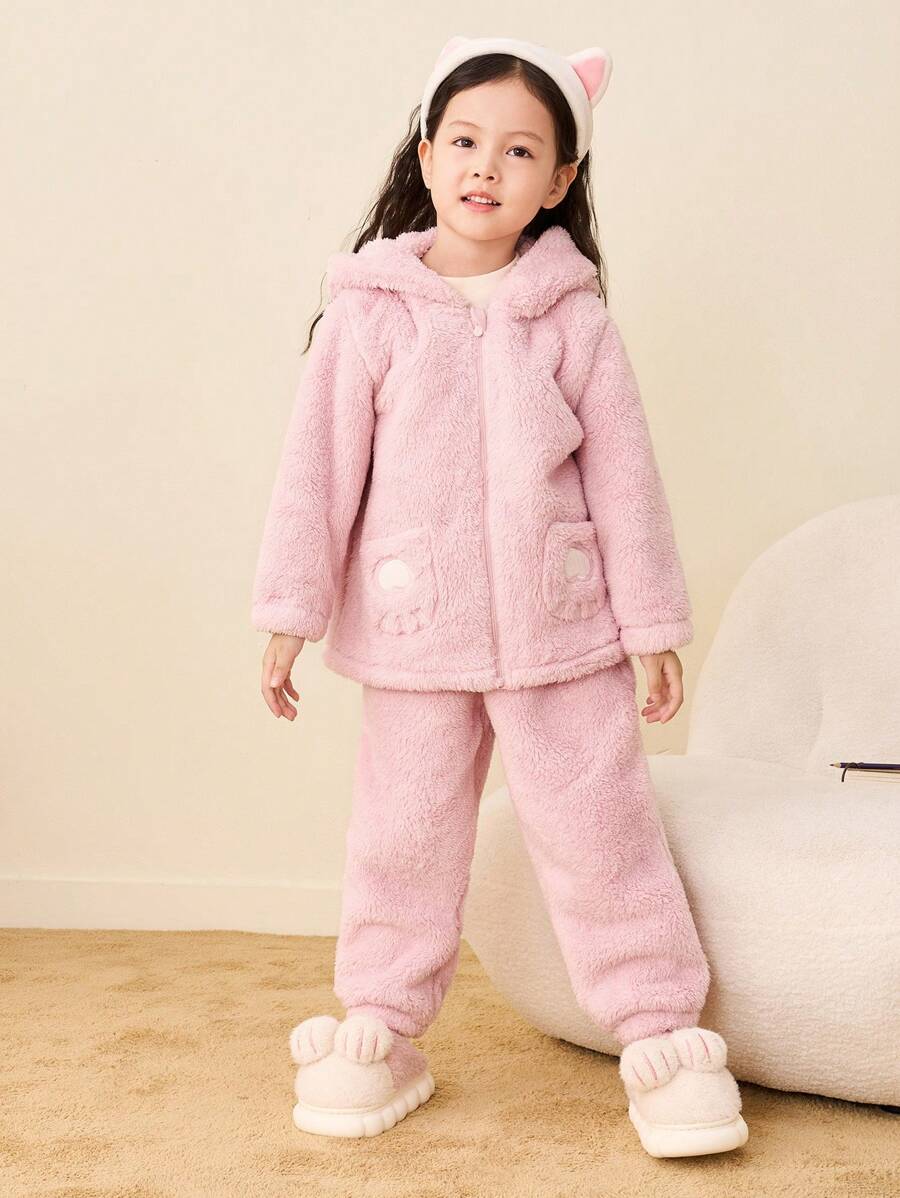 mini bala Boys' And Girls' Homewear Pajama Set For Outdoor Wear Fall/Winter Warm Collection - Pink - View 1