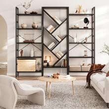 INNOD 5 Tier Etagere Bookcase, Large Wooden Bookcase With 17 Open Display Shelves, Triple Modern Tree Book Shelf Metal Frame Tall Bookshelves Furniture For Living Room Bedroom Home Office - 黑色 - 查看 2