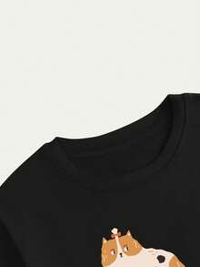 Printed T-Shirt Kitten Design Men's Casual Premium Comfort Streetwear Short Sleeve Shirt - màu đen - Xem 4