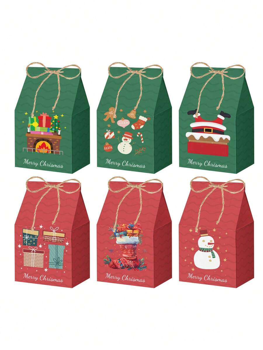 6pcs/Set Christmas Gingerbread House Candy Boxes, Christmas Cookies