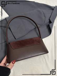 1pc Vintage Burgundy Suede Patchwork Underarm Storage Fashionable Shoulder Bag