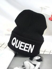 Aylhfo 1/2件秋冬流行KING QUEEN刺绣保暖针织帽情侣毛线帽套头帽冬帽 - 彩色 - 查看 11