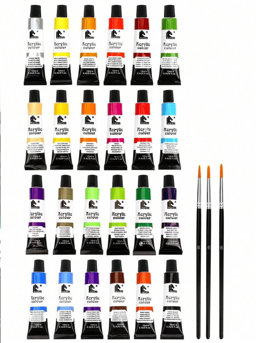 opeth 27pcs Acrylic Paint Kit, 24 Colors Aluminum Tube Acrylic Paints