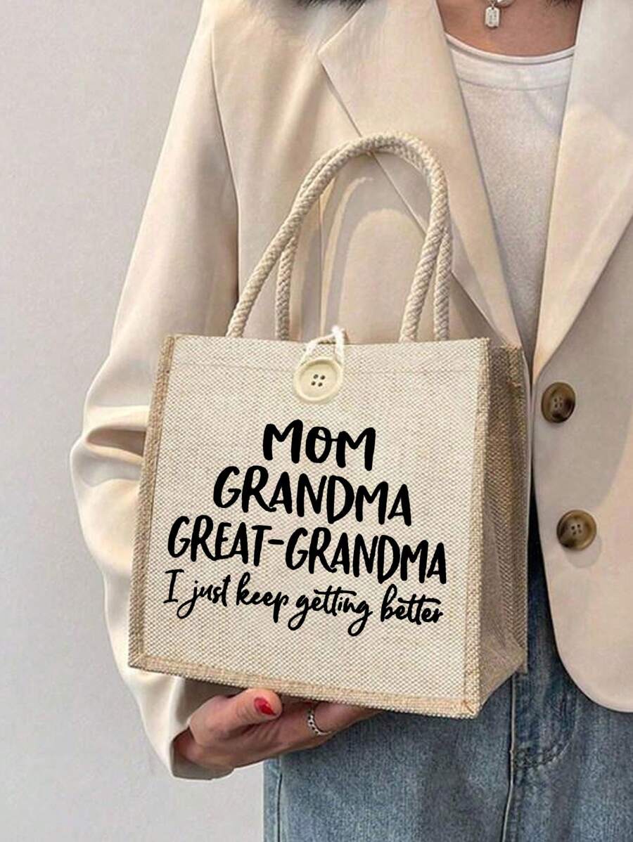 大容量妈妈奶奶手提包 - 时尚女士休闲手提包和购物单肩包 - 完美的礼物创意女士亚麻大容量手提包毕业礼物字母印花时尚教师手提包学校礼物海滩度假、礼品袋、圣诞礼品袋、最佳母亲节礼物创意、母亲节礼物、妈妈礼物、妈妈的必需品、外出妈妈包书手提包、教师节最佳教师礼物、独特的奶奶礼物、家庭最佳感恩节礼物 - 卡其色 - 查看 1