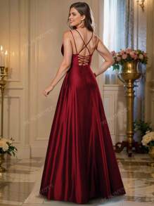 HOMEYEE Vestido elegante de noche de estilo vintage de alta gama con tirantes finos, vestido largo para fiesta y banquete, vestido de invitada de boda, vestido de graduación