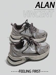 Alan Vincent[City Sneaker Series]Grey Sneakers Shoes Women 2025 New Thick-Soled Sports Shoes For Women Comfortable And Fashionable Running Shoes Height Increasing Casual Sneakers Women Outdoor  Shoes Ladies Shoes Breathable Mesh