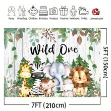 1pc Wild One Birthday Backdrop Hunting Jungle Animals Men And Women First Birthday Party Decoration Woodland Wild One Birthday Photography Backdrop Cake Table Banner (7x5ft) - 1pc - View 5