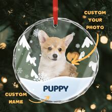 1pc Custom Photo Pet Face Personalized Round Shaped Crystal Glass Ornament Gift For Dog Lovers, Cat Lovers, Pet Lovers, Pet Memorial Gifts Birthday Graduation