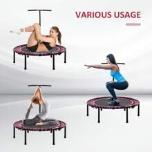 HOMCOM 45" Foldable Mini Trampoline Silent Rebounder Indoor Outdoor Jumper With Adjustable Handle - Pink - Pink - View 6
