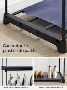 SONGMICS Armadio, Guardaroba Porta Abiti per Camera da Letto con 2 Barre Appendiabiti, Armadio Portatile in Tessuto, Pieghevole, per Armadio, 43 x 140 x 174 cm, Verde Salvia/Blu Scuro/Nero/Grigio/Viola Lavanda, Ritorno a Scuola - blu scuro - Visualizzare 6
