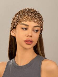 Hollow Out Vintage Koralikowa Elastyczna Opaska na Głowę - Sztuczne Kryształowe Perły Ozdobne Akcesoria Do Włosów, Elegancka Fryzura Imprezowa, Idealny Prezent Dla Dziewczyny - Wielokolorowe - Zobacz 4