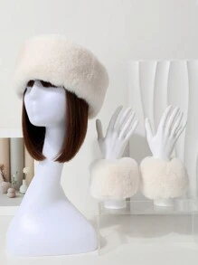 1 套女式蓬松头带和臂套，1 件蓬松头带和 1 对暖手器，高品质欧美秋冬保暖防风套装，适合节日派对、舞台、夜总会、外出、时尚潮流圣帕特里克节 - A - 查看 2