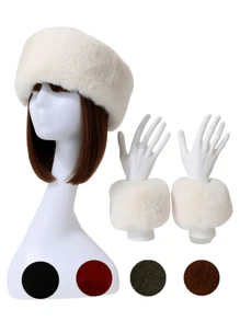 1 套女式蓬松头带和臂套，1 件蓬松头带和 1 对暖手器，高品质欧美秋冬保暖防风套装，适合节日派对、舞台、夜总会、外出、时尚潮流圣帕特里克节 - A - 查看 1