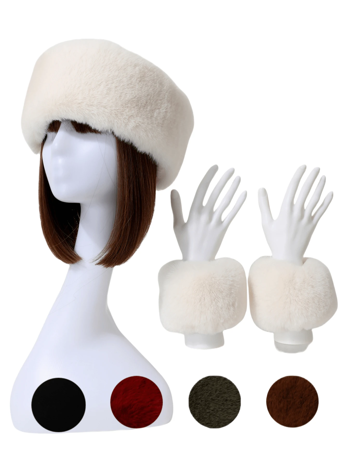 1 套女式蓬松头带和臂套，1 件蓬松头带和 1 对暖手器，高品质欧美秋冬保暖防风套装，适合节日派对、舞台、夜总会、外出、时尚潮流圣帕特里克节 - A - 查看 1