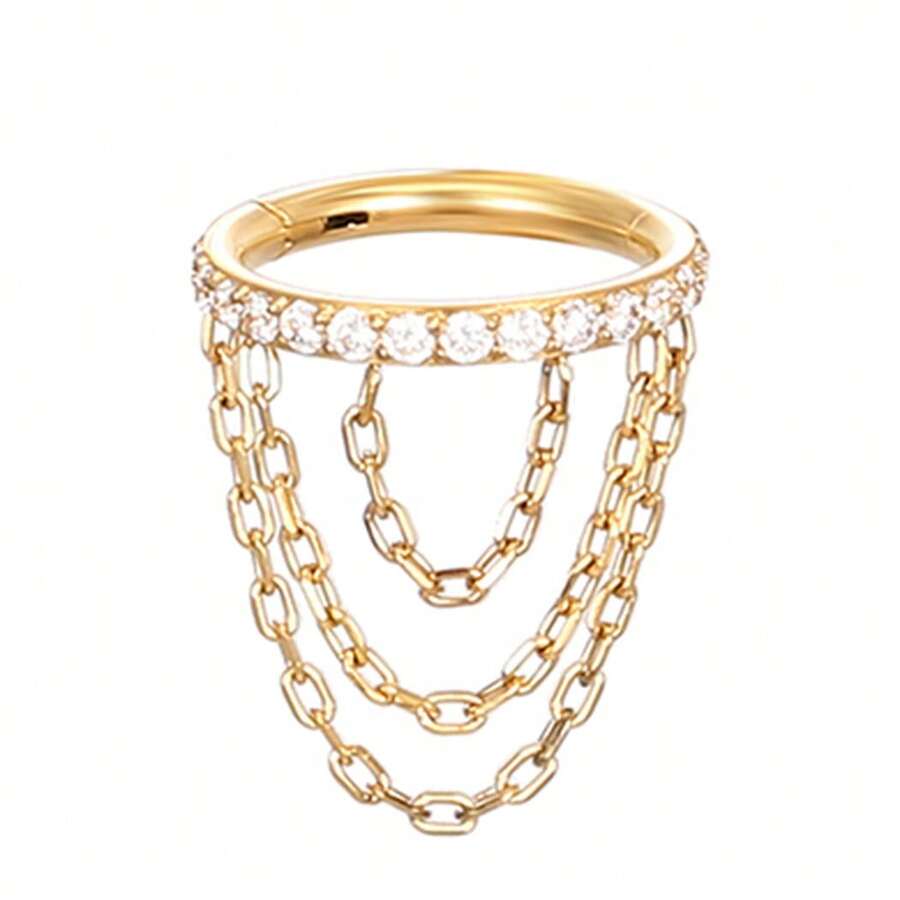 PIERCING RING SURGICAL STEEL PVD ZIRCONIA WITH CHAINS 1.2X8 - Vàng - Xem 1