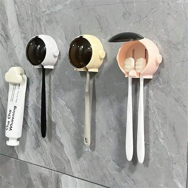Suporte de escova de dentes de parede sem furadeira, 1 peça, com capa protetora contra poeira - adequado para escovas elétricas e manuais, organizador de banheiro com design invertido que economiza espaço