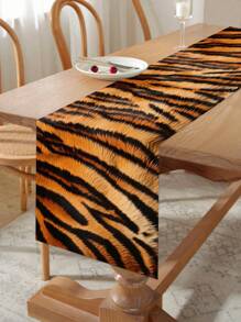 1pc Cow Pattern Leopard Print Tiger Print Satin Table Runner, Home Birthday Holiday Event Party Room Decoration Table Decoration Tablecloth Table Runner Table Cover - Multicolor - View 3