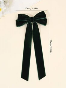 2 chiếc nơ cài tóc nhung xanh đậm cho phụ nữ, nơ nhung đuôi dài trơn, kẹp cá sấu, nơ lớn, kẹp tóc đuôi lợn cho bé gái, kẹp tóc mùa thu đông, phụ kiện tóc cho phụ nữ, ngày lễ tình nhân, ngày lễ tình nhân - Màu xanh lá cây đậm - Xem 4