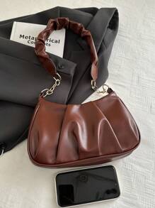 New Fashion Retro Commuting Black Simple Pleated Shoulder Cloud Bag - Brown - View 8