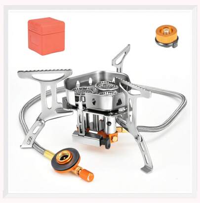 6800W Wind-Resistant Portable Camping Gas Burner Stove Featuring Piezo Ignition - Foldable Backpacking Stove Perfect For Hiking, Camping, Trekking And Picnic