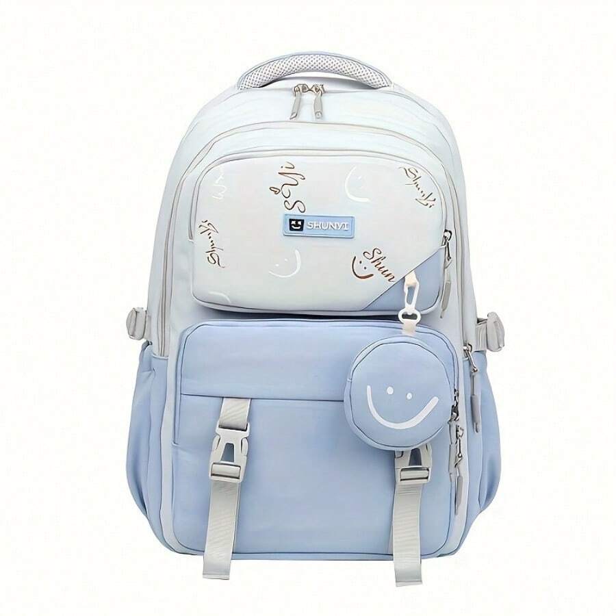 Large Capacity Student Bag, Multiple Pocket Preppy Backpack Travel Backpack, Nylon Backpack For Men And Women - Blue - View 1