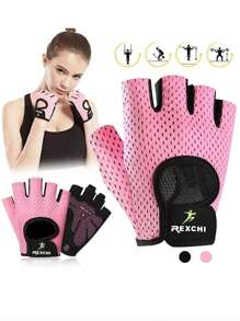 1 Pair Fitness Training Gloves,Half Finger Gym Gloves With Anti-Slip Design For Exercise, Basketball, Dumbbell Lifting, Cycling,Black Gloves Gym Accessories