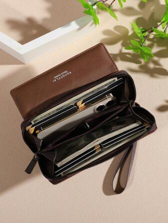 Cartera de negocios para hombre con doble capa de PU, cierre con hebilla, pinza para tarjetas bancarias, cartera con cremallera, regalo de Navidad, regalo de Acción de Gracias, regalos vintage, cartera con llavero para mujer, cartera, cartera larga, cartera tipo muñequera