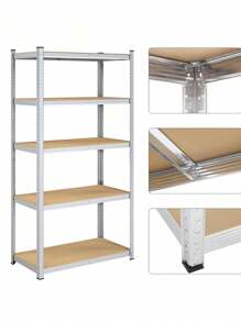 SONGMICS Scaffalatura a 4/5 Ripiani, Scaffale in Acciaio, Montaggio Rapido, Utensili, Strumenti in Garage, Magazzino, Ripostiglio, Portante 600kg/650 kg/875 kg, 5 taglie f*ino a 60 x 120 x 200 cm, Nero/Argento/Blu/Grigio - Argento 50 x 100 x 200 cm - Visualizzare 8