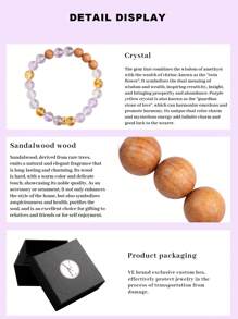 VE 1pc High Quality Silver Natural Amethyst & Citrine Beads Bracelet, Combining Purple & Yellow Charm, Paired With Fine-Textured Sandalwood, Radiating Alluring Luster & Subtle Fragrance. This Bracelet Symbolizes Prosperity, Lucky & Peace, Bringing Good Fortune & Tranquility. Natural Gemstone Color Varies.