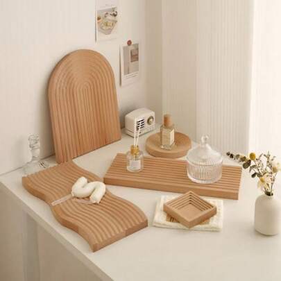 1 件波浪形不对称木质展示托盘，山毛榉木北欧风格装饰适用于家庭、桌面、摄影道具最佳礼物装饰盘厨房配件厨房装饰餐桌托盘水果托盘托盘装饰