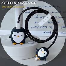 4 件可爱企鹅形充电线保护器套装 - 兼容 Apple 快速充电适配器和数据线、USB 充电器头手机配件保护 - 可愛企鵝 - 查看 4