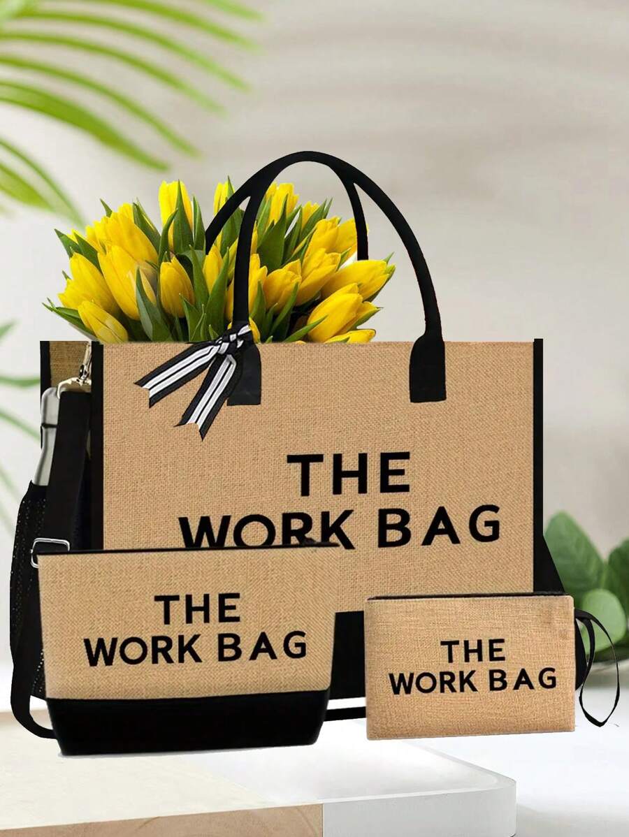 Túi vải bố tote in chữ "Work Bag", chất liệu linen đơn giản, có thể tái sử dụng, dùng làm túi mua sắm, túi đựng mỹ phẩm, ví, túi quà tặng ngày lễ, dung tích lớn, dây đeo vai có thể điều chỉnh và túi bên hông, thích hợp cho du lịch nghỉ dưỡng (màu kaki), đi làm hàng ngày, sử dụng hàng ngày, sinh nhật, ngày lễ, tựu trường, kỳ nghỉ, bãi biển, du lịch, đi làm, công tác, sinh viên, dã ngoại, cắm trại, mua sắm siêu thị, lưu trữ hàng ngày. - Màu Khaki - Xem 1
