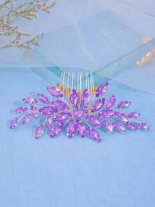 1 件优雅女士水晶发饰，手工编织新娘头饰发饰 - 紫色 - 查看 4