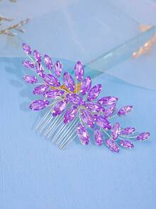 1 件优雅女士水晶发饰，手工编织新娘头饰发饰 - 紫色 - 查看 3