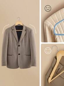 SONGMICS Grucce Legno, 20 Pezzi, Appendiabiti con Scanalature su Spalle, Barra Portapantaloni Antiscivolo e Gancio Girevole a 360°, per Completi Camicie Cappotti, Naturale e Argento, Ritorno a Scuola