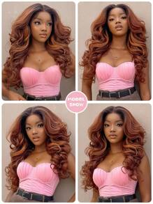 24 英寸高清蕾丝前假发 13x5X1.5 卷发假发 女士 T 型假发 合成发无胶蕾丝假发 180% 密度预拔女性蕾丝假发 耐热纤维 - 亞麻棕 - 查看 8