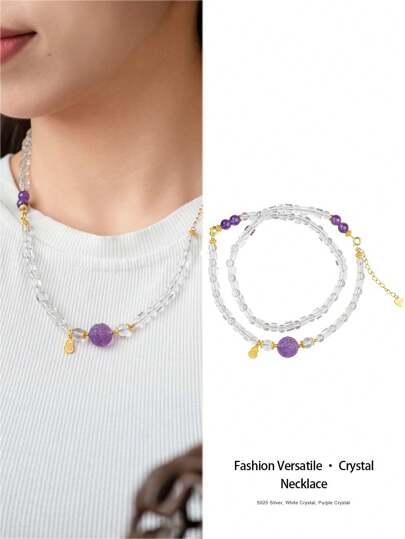  [VE] 1 יחידה שרשרת קריסטל כסף טבעי באיכות גבוהה. חרוז האמטיסט מגולף בעל קונוטציות תרבותיות עמוקות, בשילוב עם קריסטל לבן טהור, אלגנטי אך יוקרתי. שרשרת זו מסמלת חוכמה, שלום ומזל טוב, בחירה מצוינת להעצמת הכריזמה האישית ולהפגין טעם מעודן. צבע אבן חן טבעי משתנה.