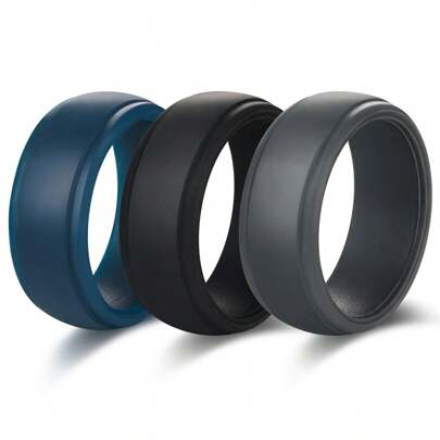 3 Packs Silicone Rings For Men, 8mm Wide Comfort Fit Rubber Wedding Band, Sweatproof Work Sport Ring For Gym, Workout, Travel & Outdoor Activities