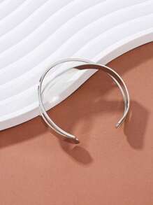 1 buah Gelang Logam Minimalis Garis Ganda, Hadiah Kenang-kenangan - Perak - View 2