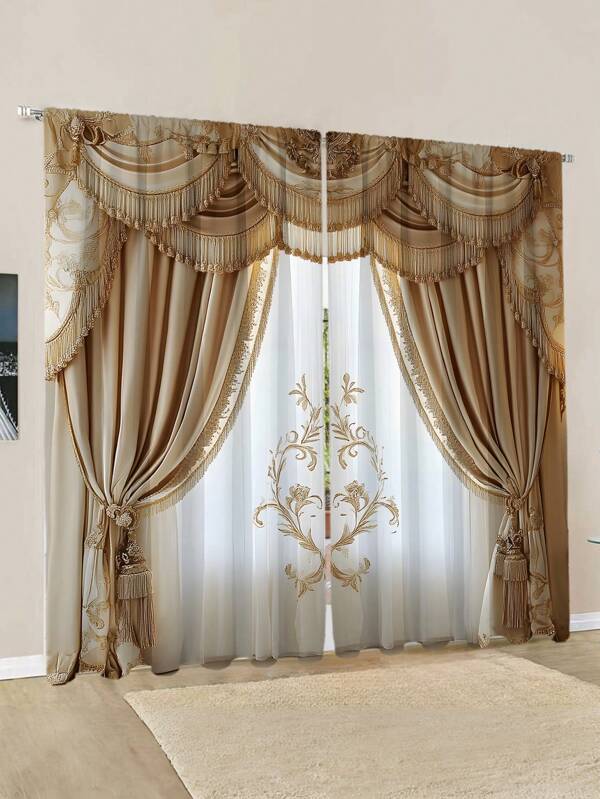 Set de 2 cortinas estampadas con diseño vintage chic - Diseño elegante de bolsillo para colgar fácilmente, privacidad semi-translúcida y cortinas decorativas que filtran suavemente la luz para dormitorio, cocina, oficina, estudio y sala de estar