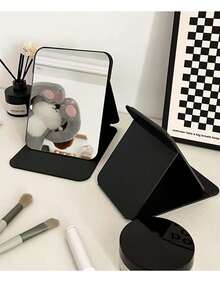 1 件折叠化妆镜，便携式梳妆镜，大尺寸简约设计，适合居家和旅行，高清 - 黑色 - 查看 6