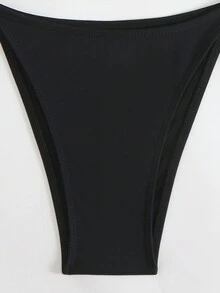 全新纯色镂空交叉带性感比基尼，夏日海滩度假风格 - 黑色 - 查看 7