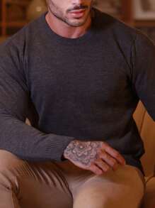 Basic Quality Men's Knitted Sweater - 灰色 - 查看 4