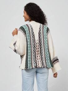 Women's Casual Loose Jacquard Print Turndown Collar Loose Jacket