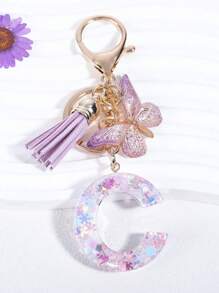 1 件树脂字母钥匙扣，首字母汽车钥匙扣，包包钱包吊饰钥匙扣，可爱多彩，字母标签，适合女孩情人节汽车配件包包吊饰，学校哥特 Y2k - 淡紫色 - 查看 8